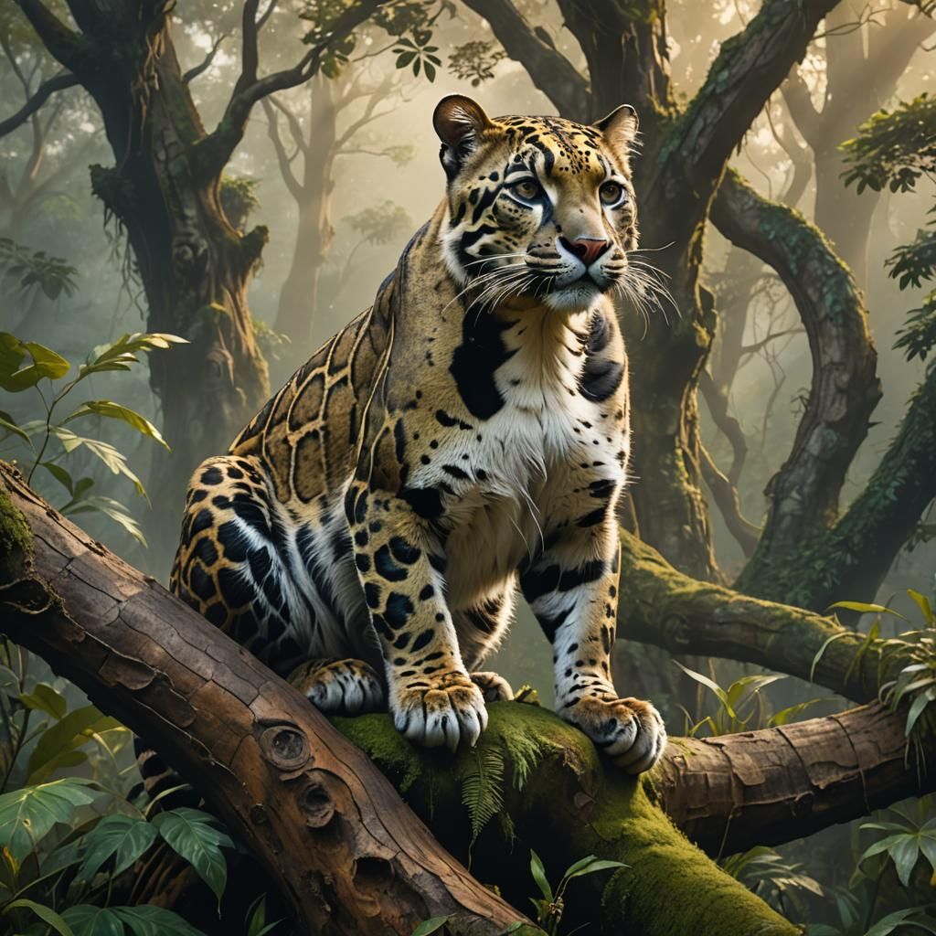 Majestic Leopard in Mystical Forest, Matte Painting