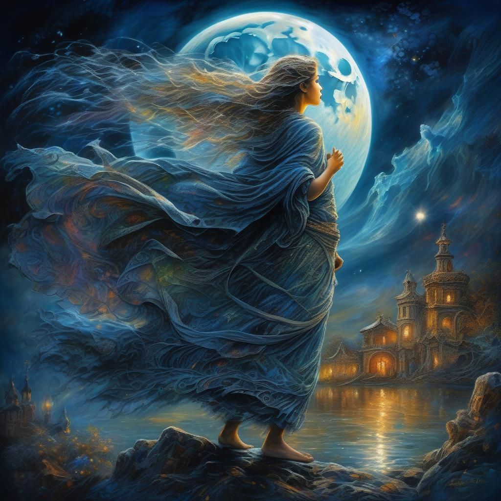 Moon in Wind's Arms: Dark Fantasy Art