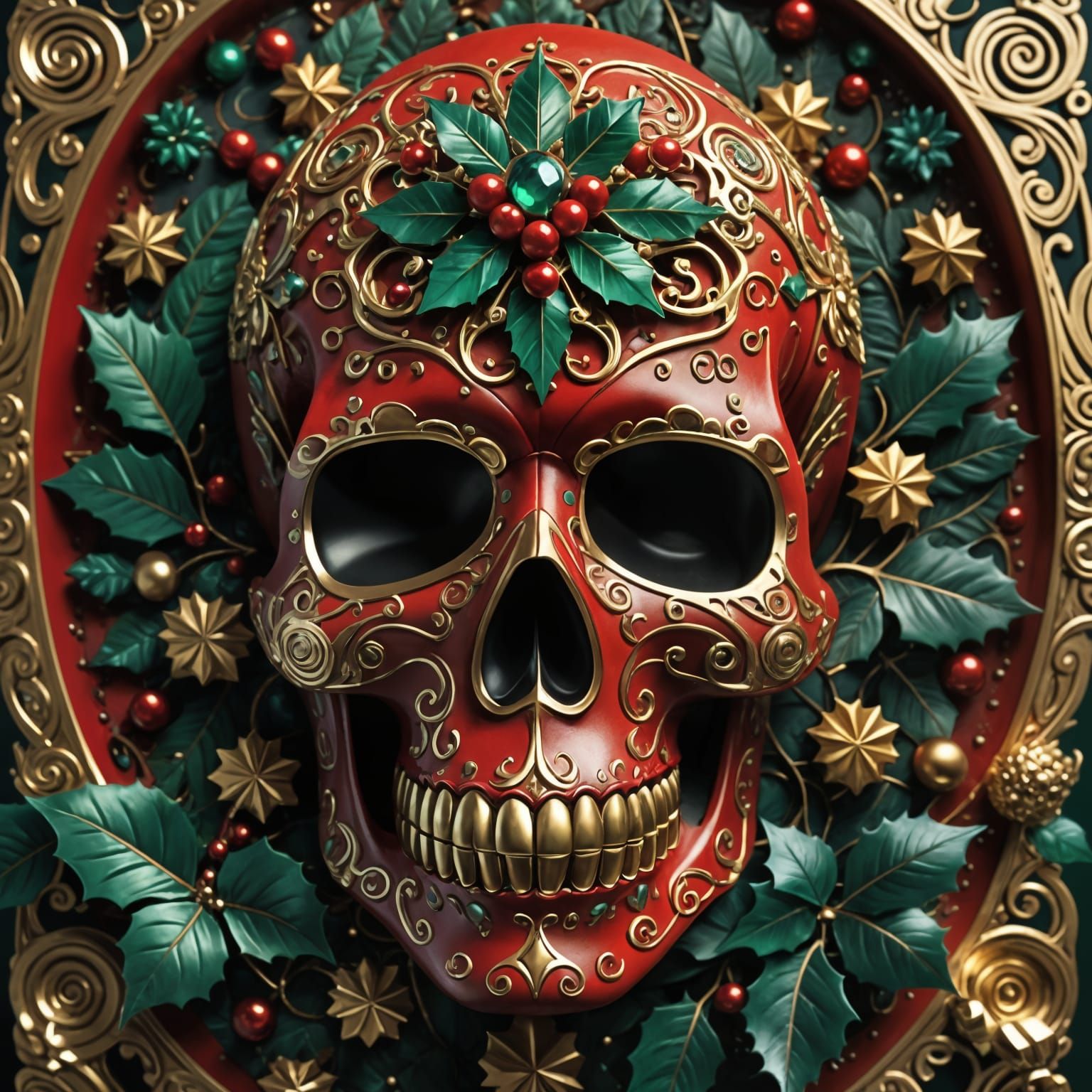 Intricate Sugar Skulls with Holly Accents