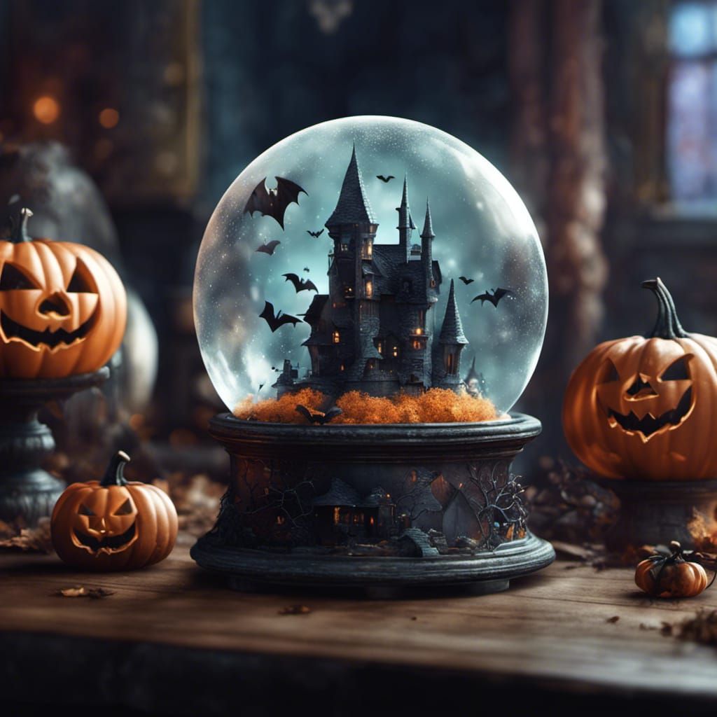Halloween Snow Globe with Bats: Matte Painting