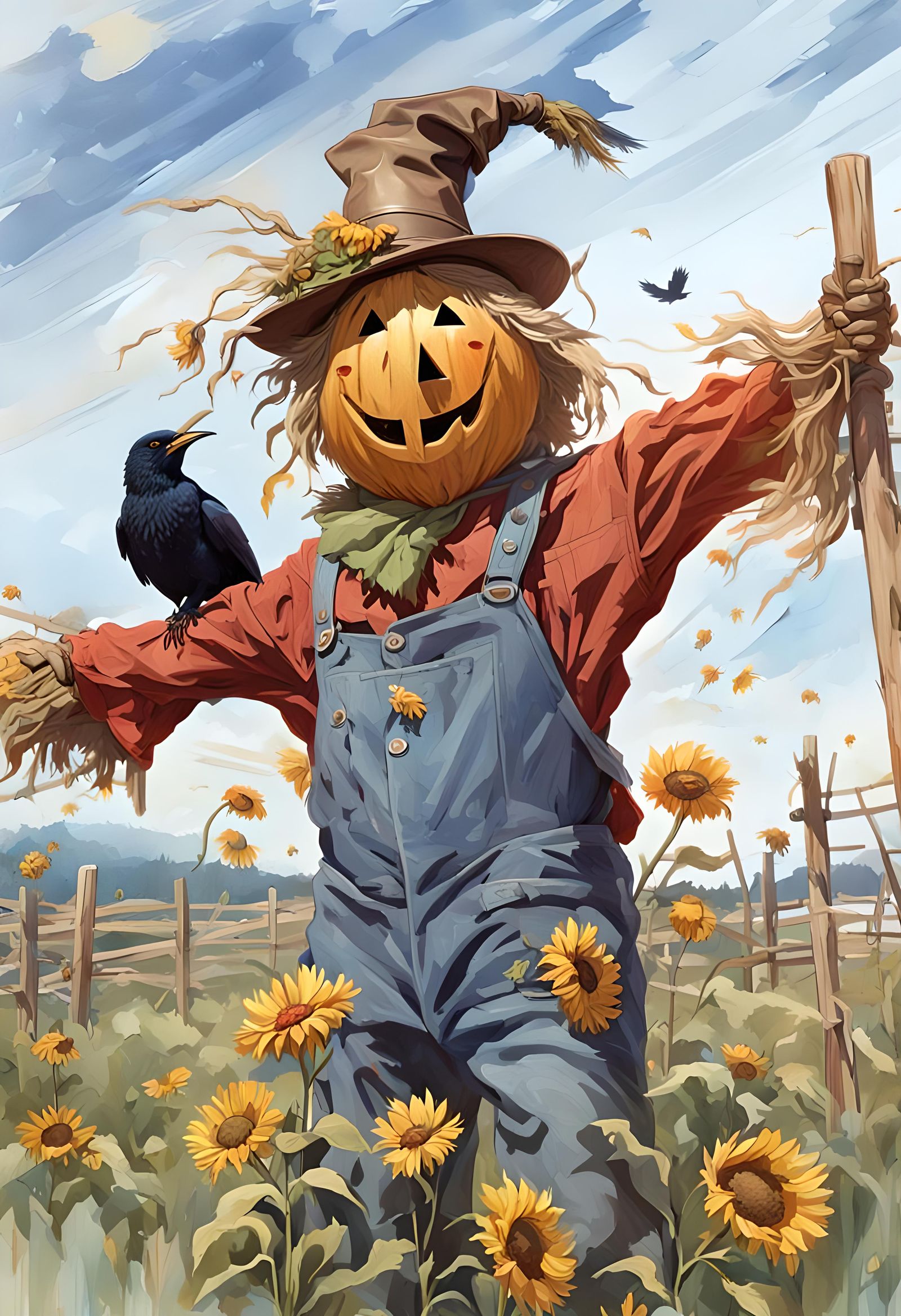 Happy Scarecrow in Spring Field, Leyendecker Style