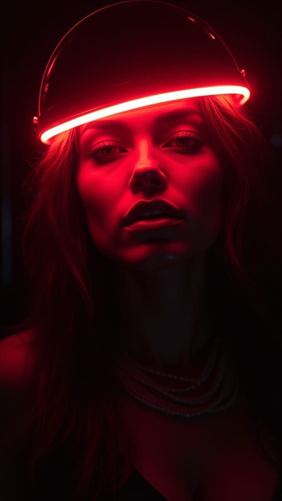 Neon Visor Portrait: Woman in Cyberpunk Style