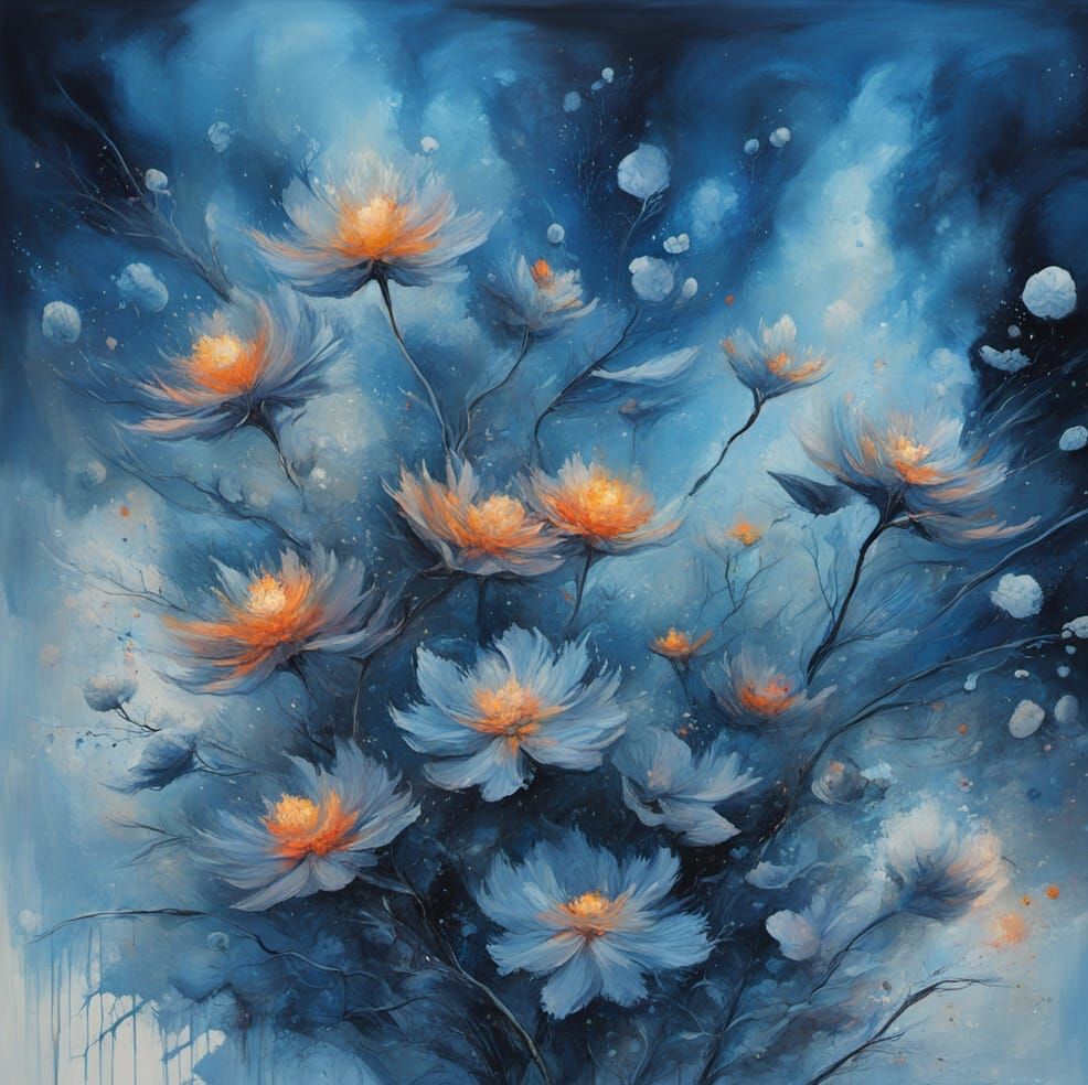 Abstract Surreal Blue Fire Bush Painting