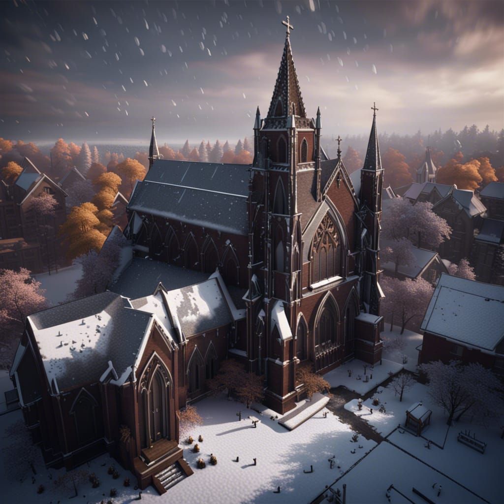 Gothic Church in Snow: Dynamic Lighting and Intricate Detail