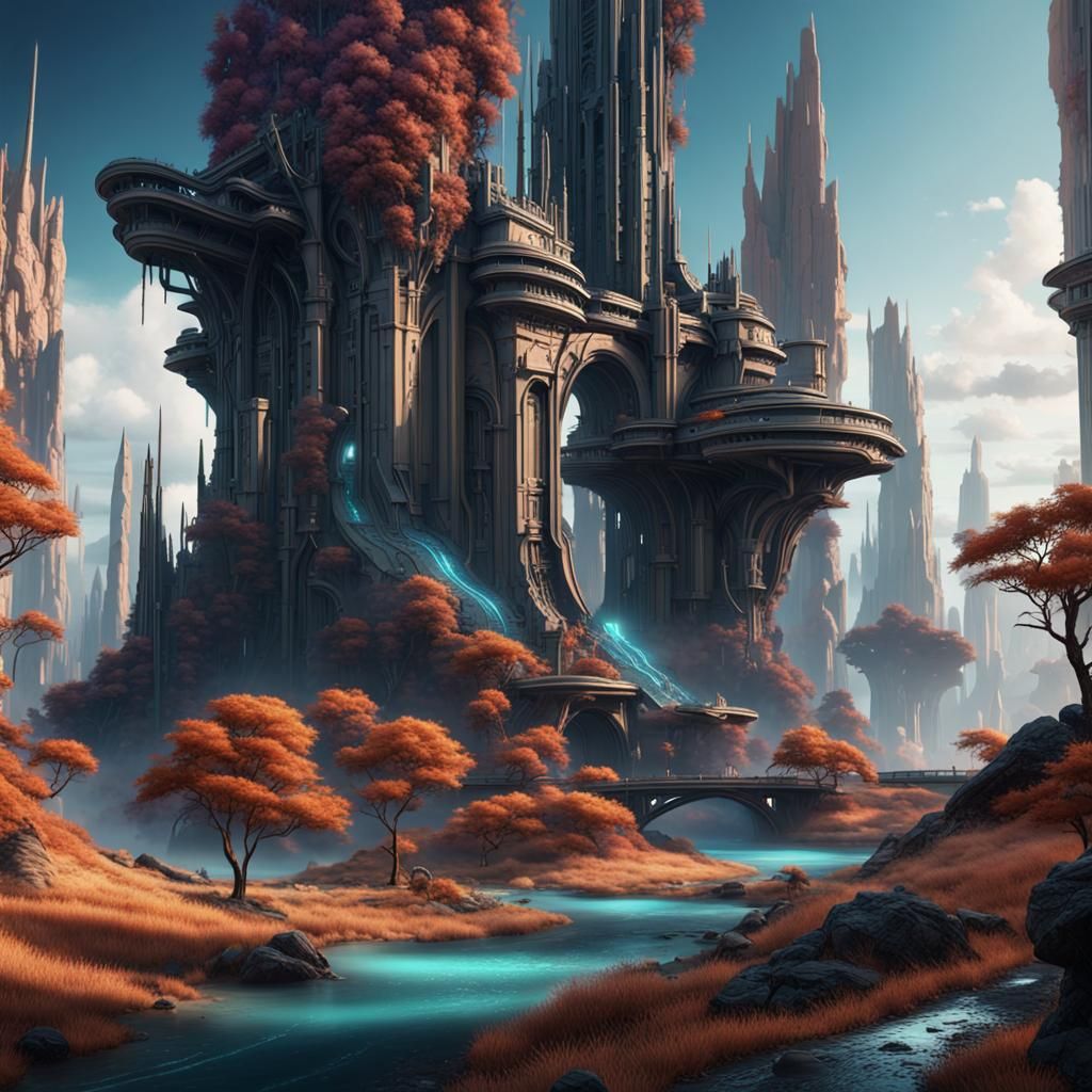 Futuristic Landscape in Detailed Matte Painting Style