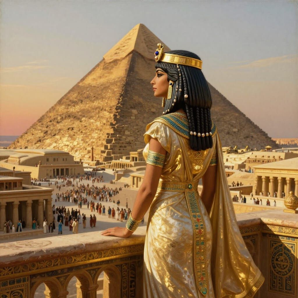 Majestic Egyptian Queen Overlooking Ancient City