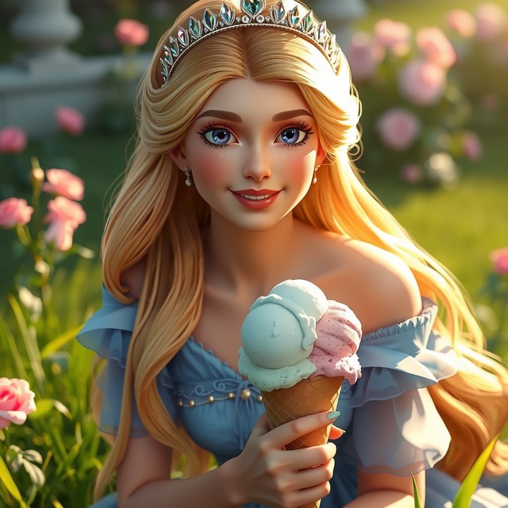 Aurora with Ice Cream, Hyperdetailed Portrait