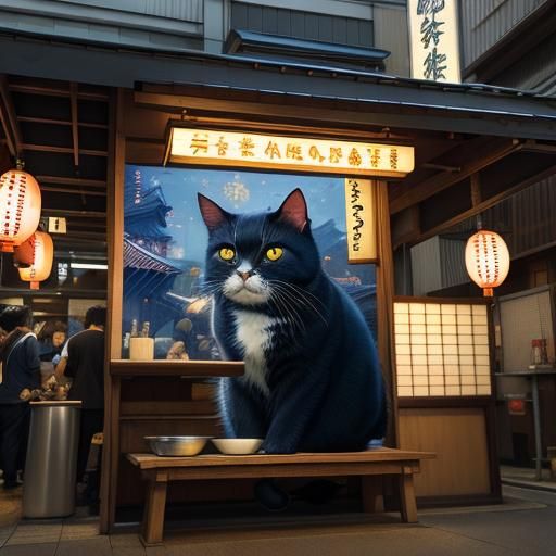 Japanese Cat at Ramen Stand in Tokyo