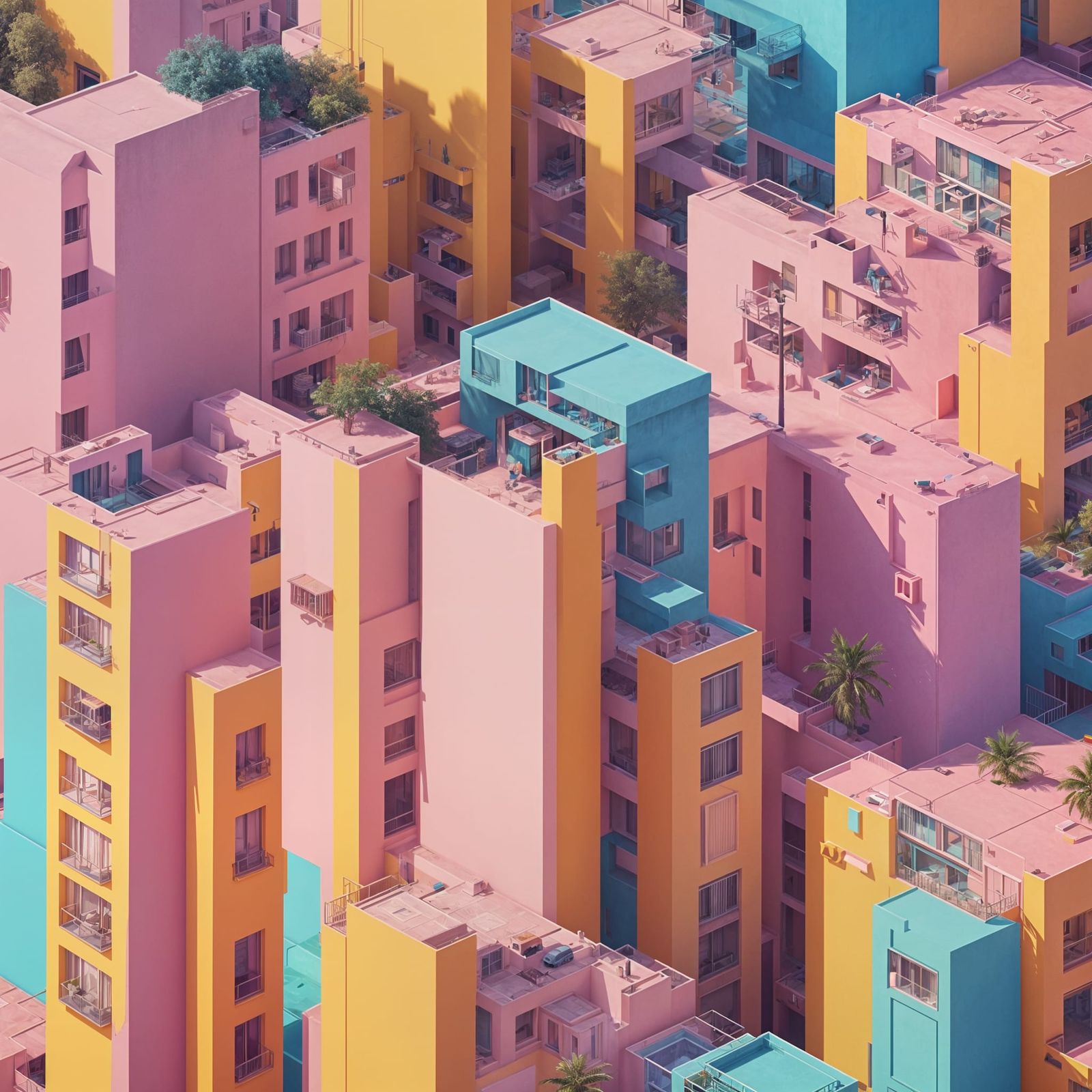 Vertical Urban Landscapes in Dreamlike Pastel Hues