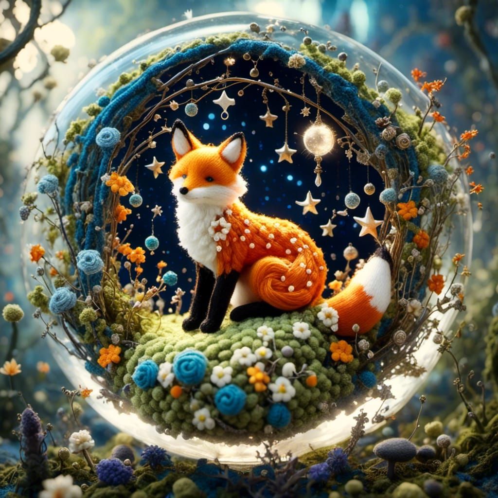 Whimsical Crochet Fox with Stars and Alchemy