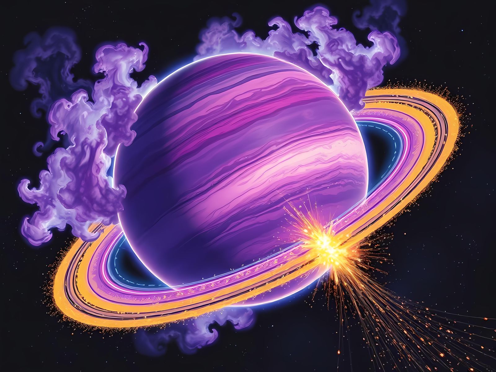 Purple Gas Giant with Gold Rings in Space