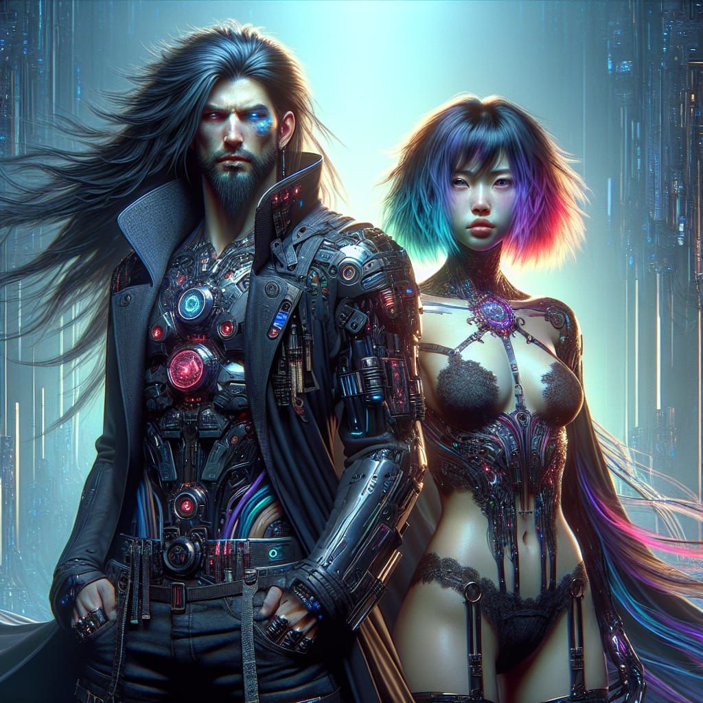 Sensual Cyberpunk Couple in Detailed Matte Painting