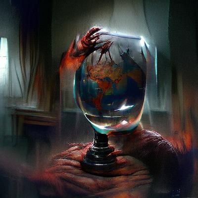 Sinister Hand Holding World Globe, Fantasy Art