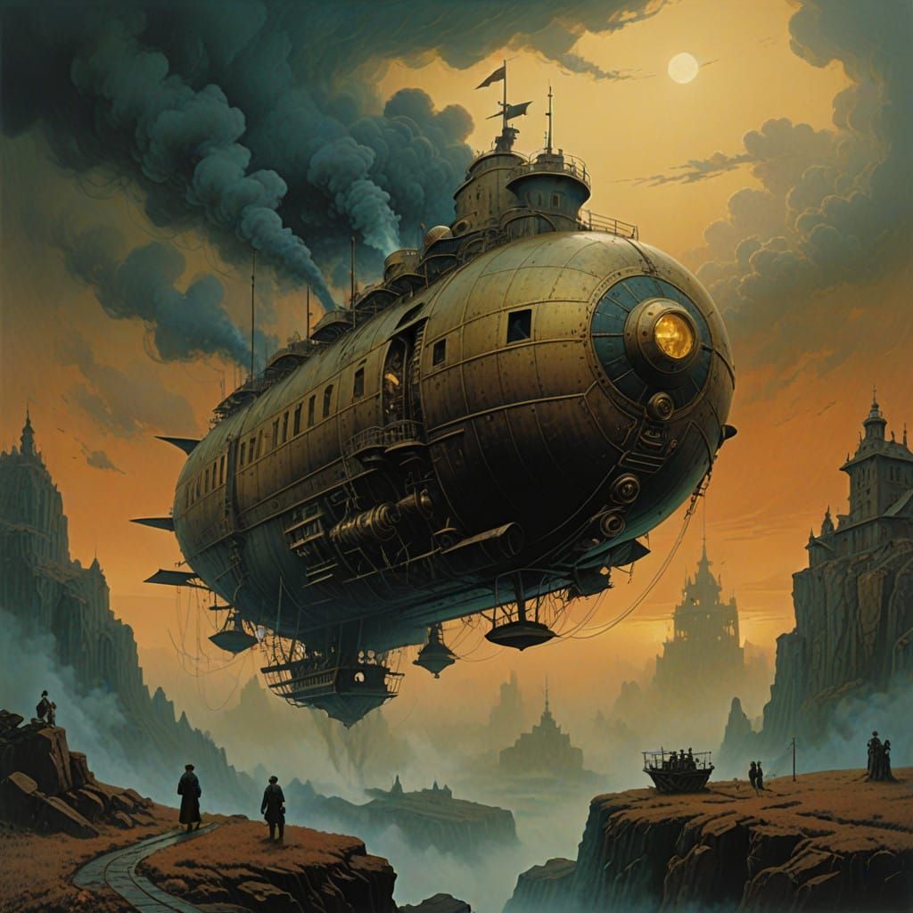 A Steampunk Airship Soars Through Turbulent Skies