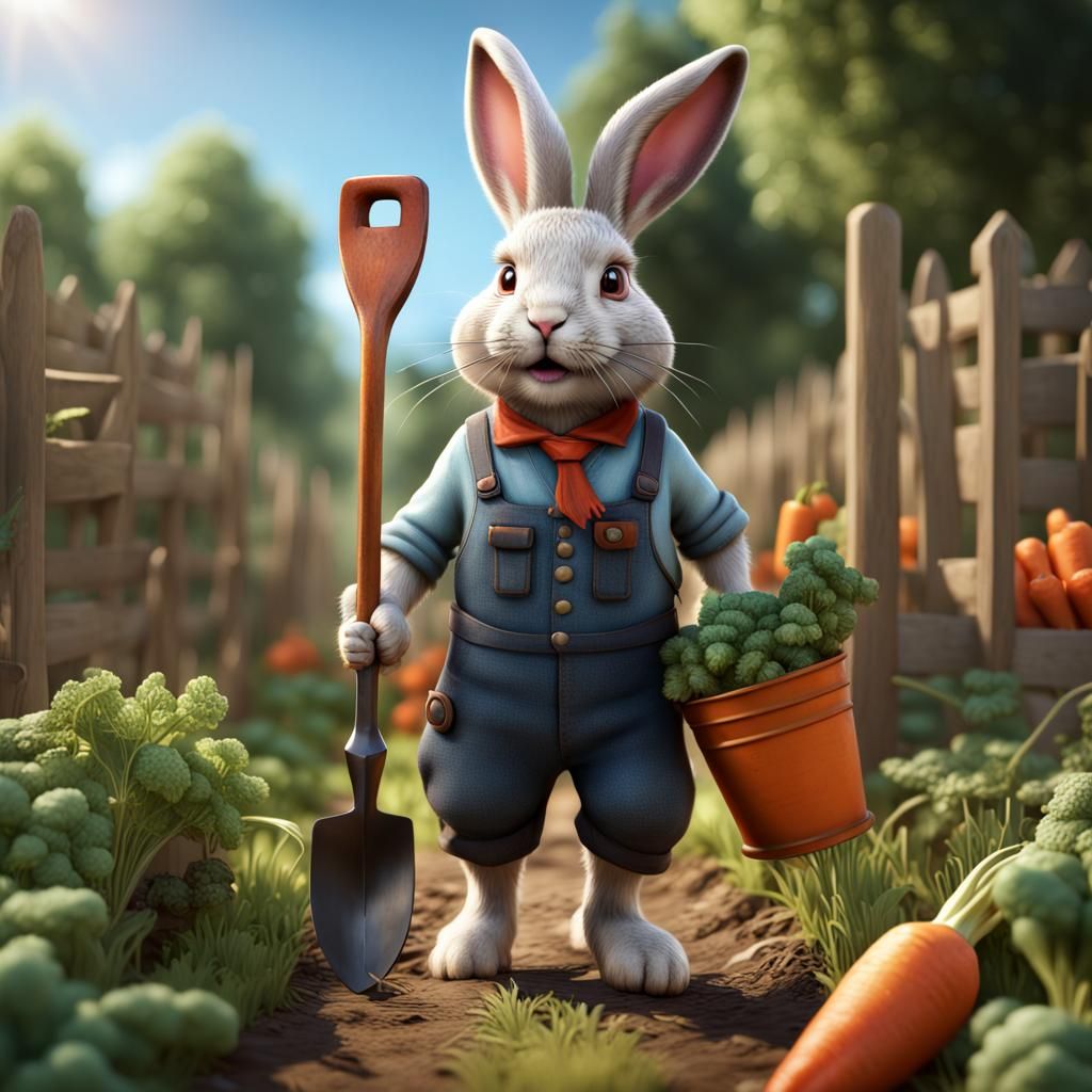Rabbit Farmer in Garden: Fantasy Concept Art