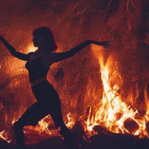 Redhead Vampire Dancing in Firelight