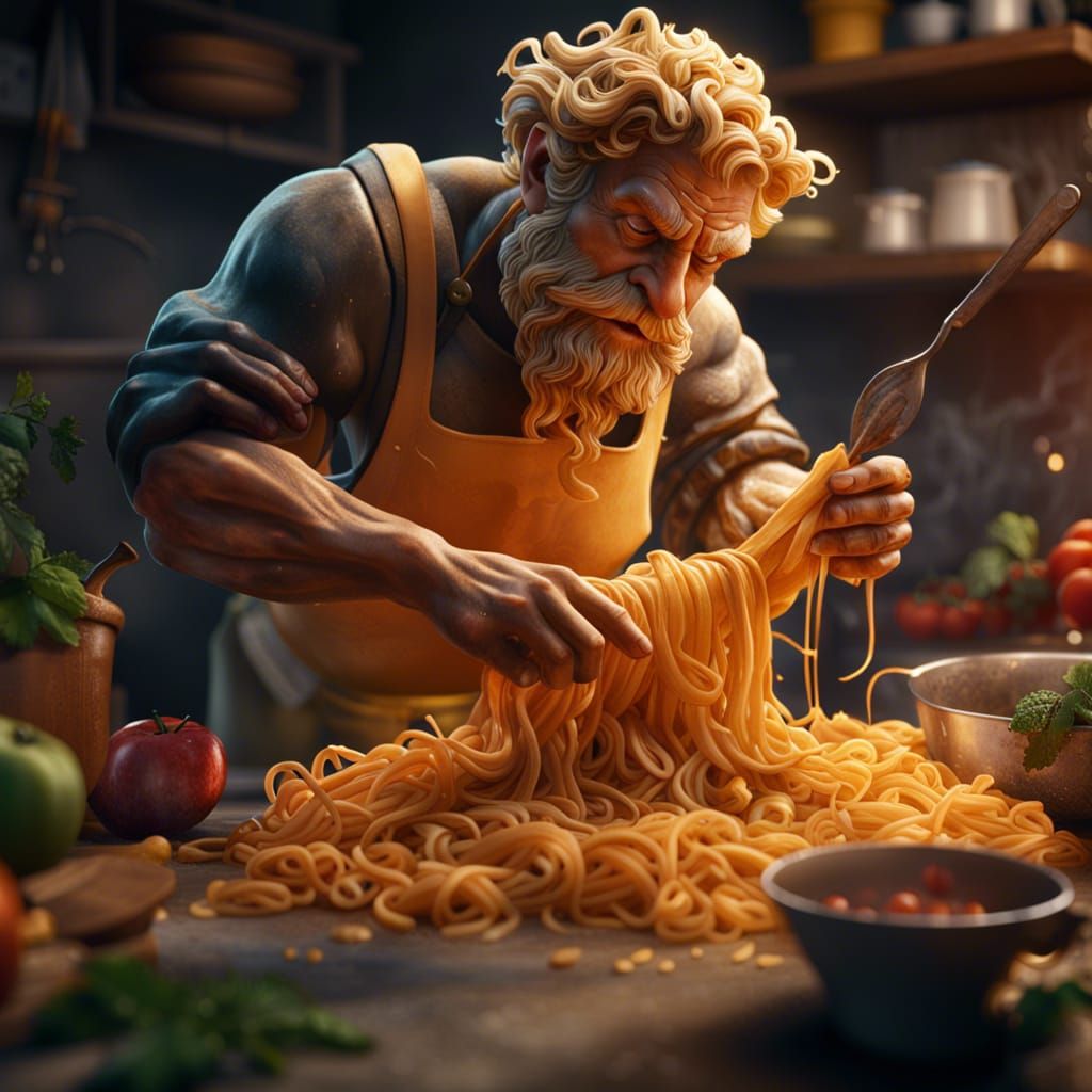 Michelangelo Cooks Pasta: Detailed Matte Painting