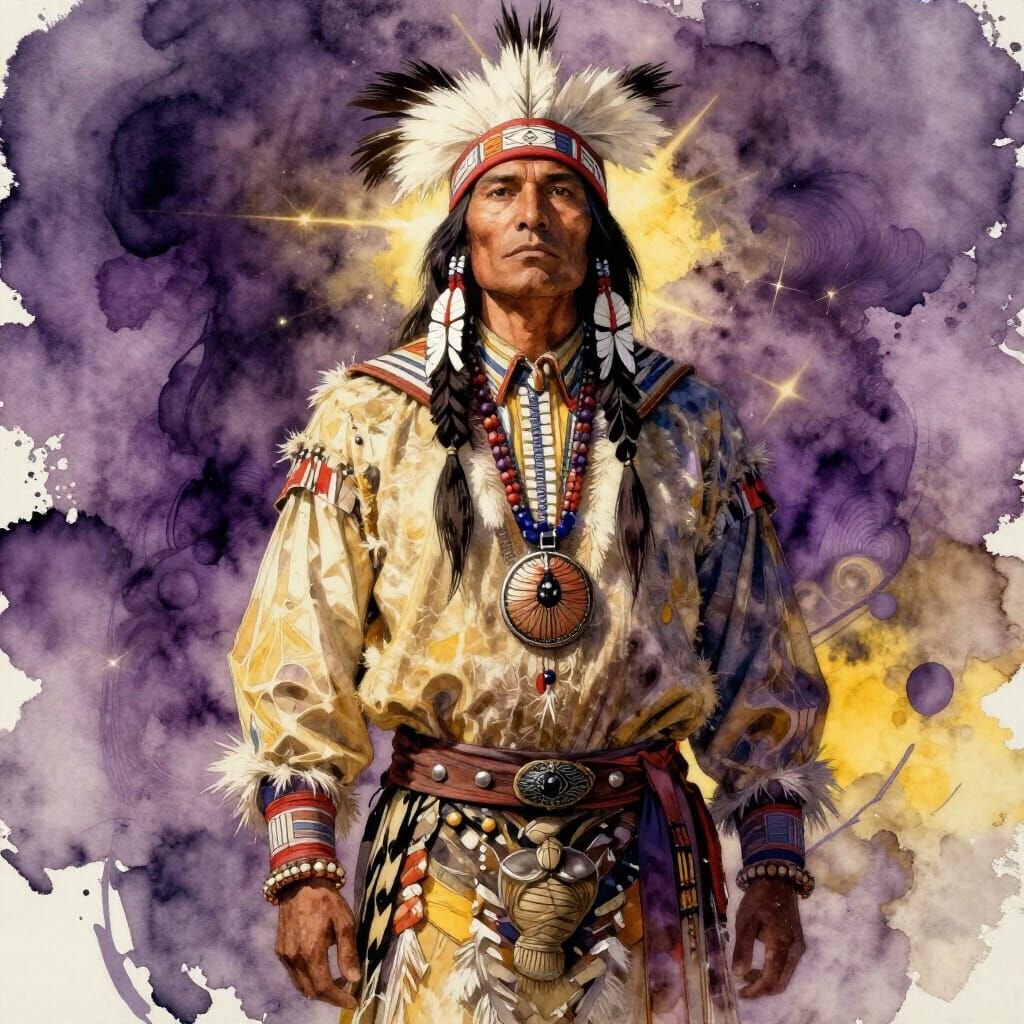 Native American Chief in Watercolor Style