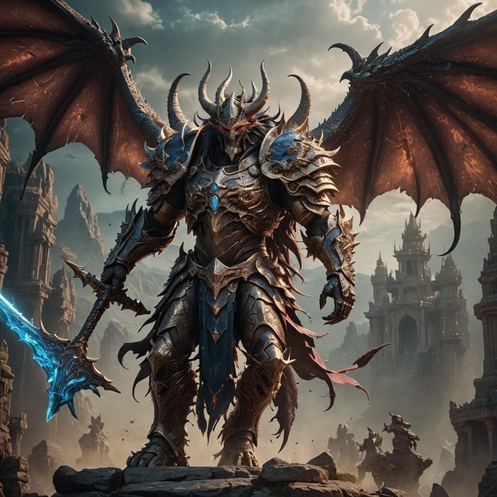 Demon Titan in Dragon Armor with Hybrid Sword