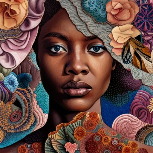 Colorful Torn Paper Collage of a Young Woman