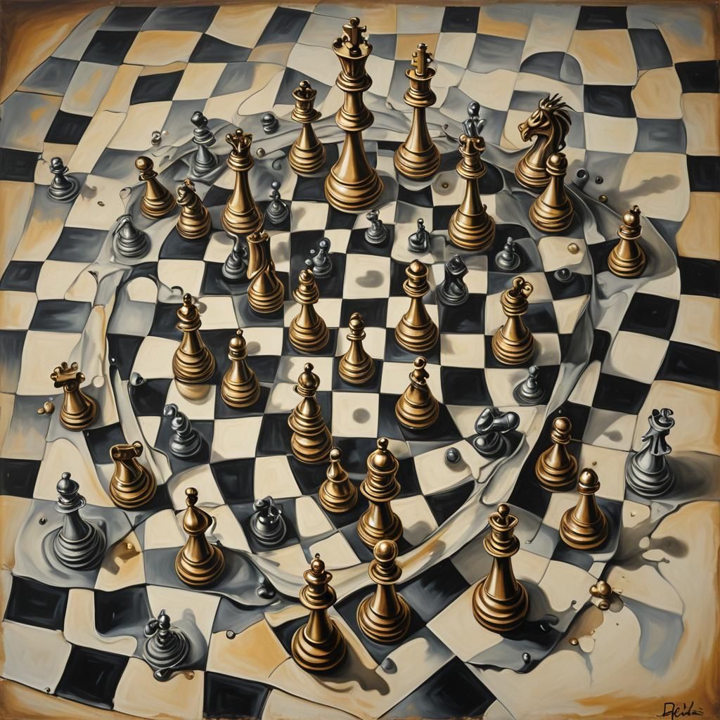 Surreal Triple Layered Chess Board in Dali Style