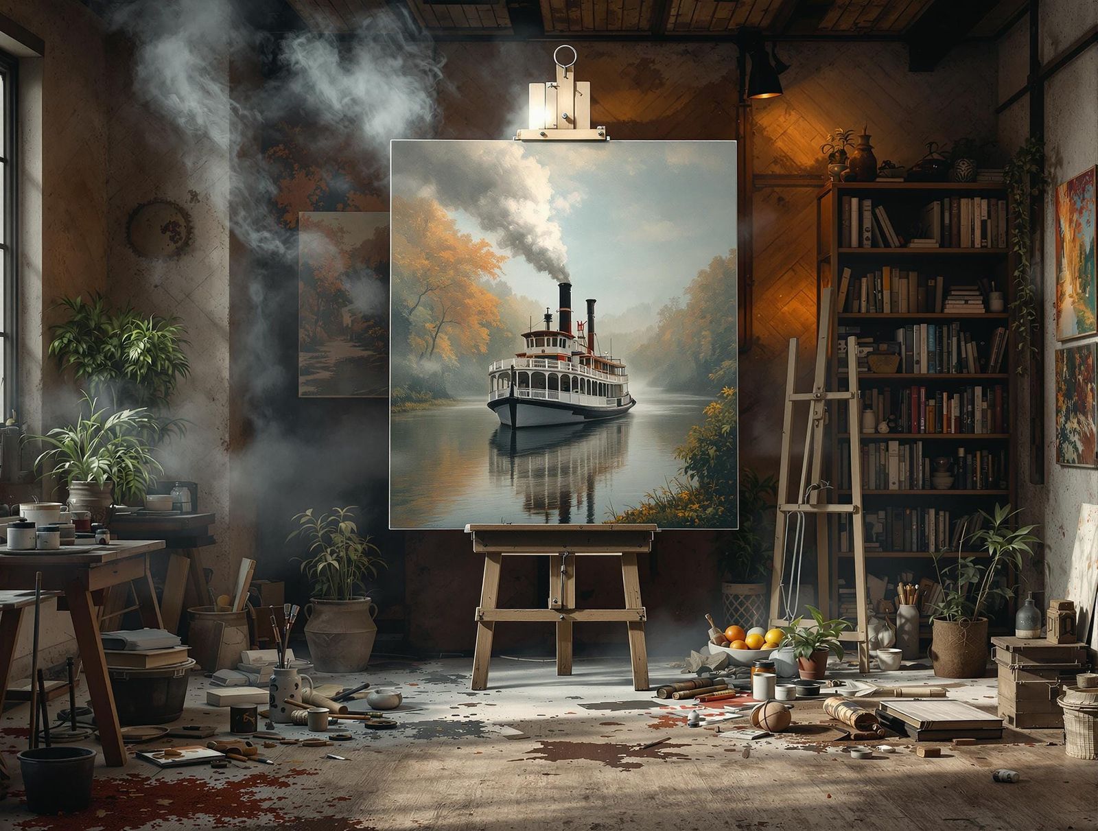 Steam Paddle Wheel Boat in an Art Studio