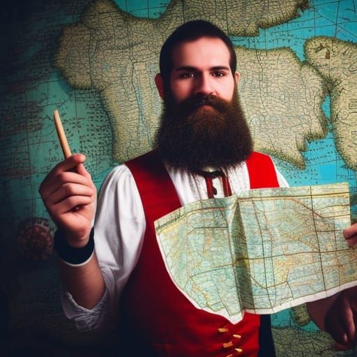 Bavarian Man with Map in Hyperrealistic Style