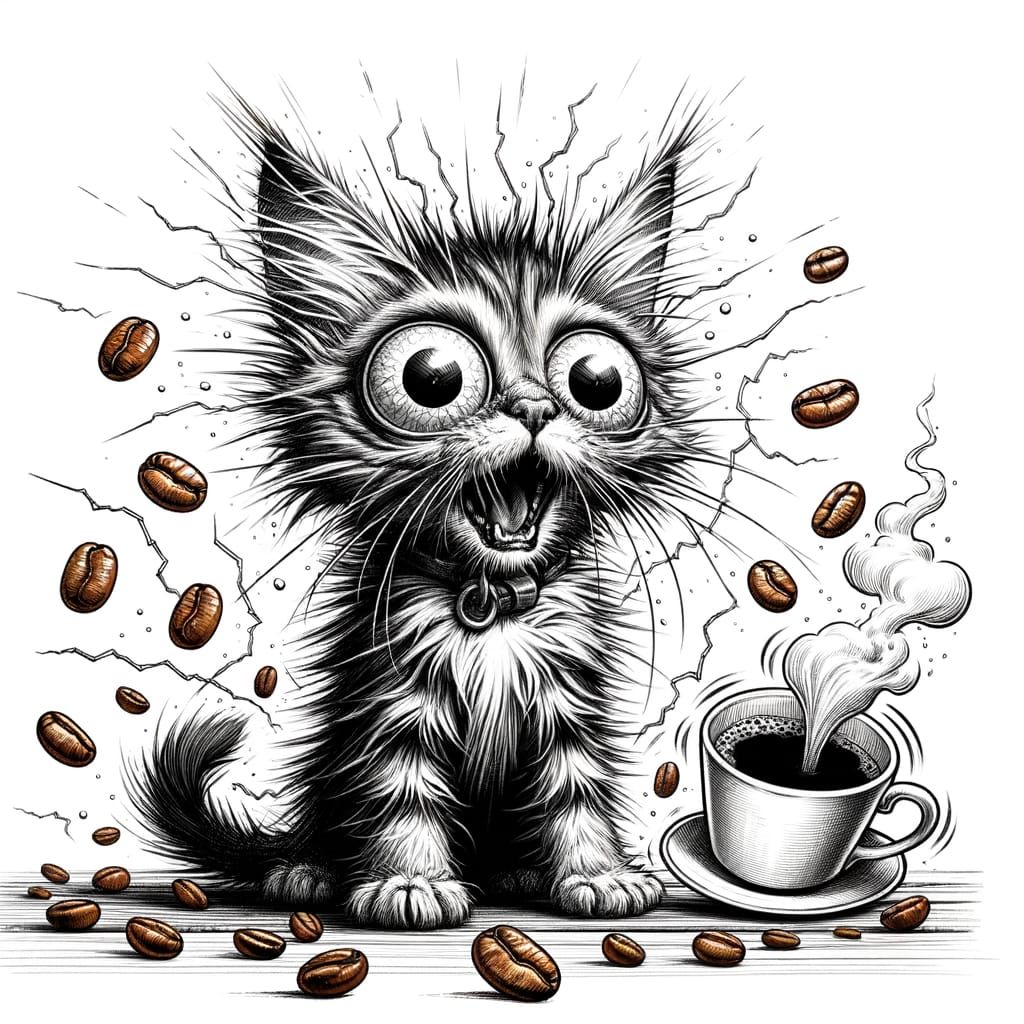 Hyperactive Coffee Cat Illustration