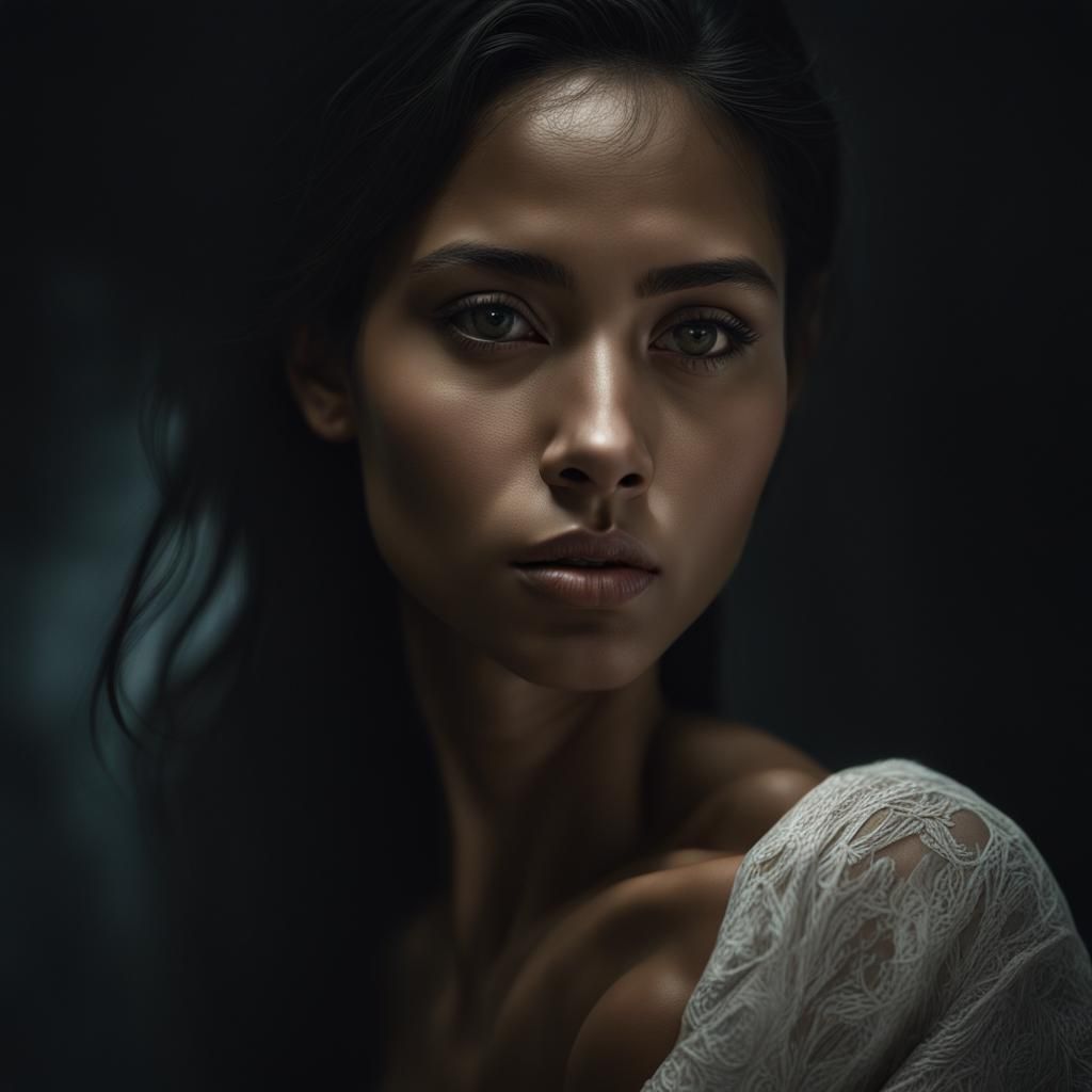 Captivating Portrait of a Woman in Moonlight