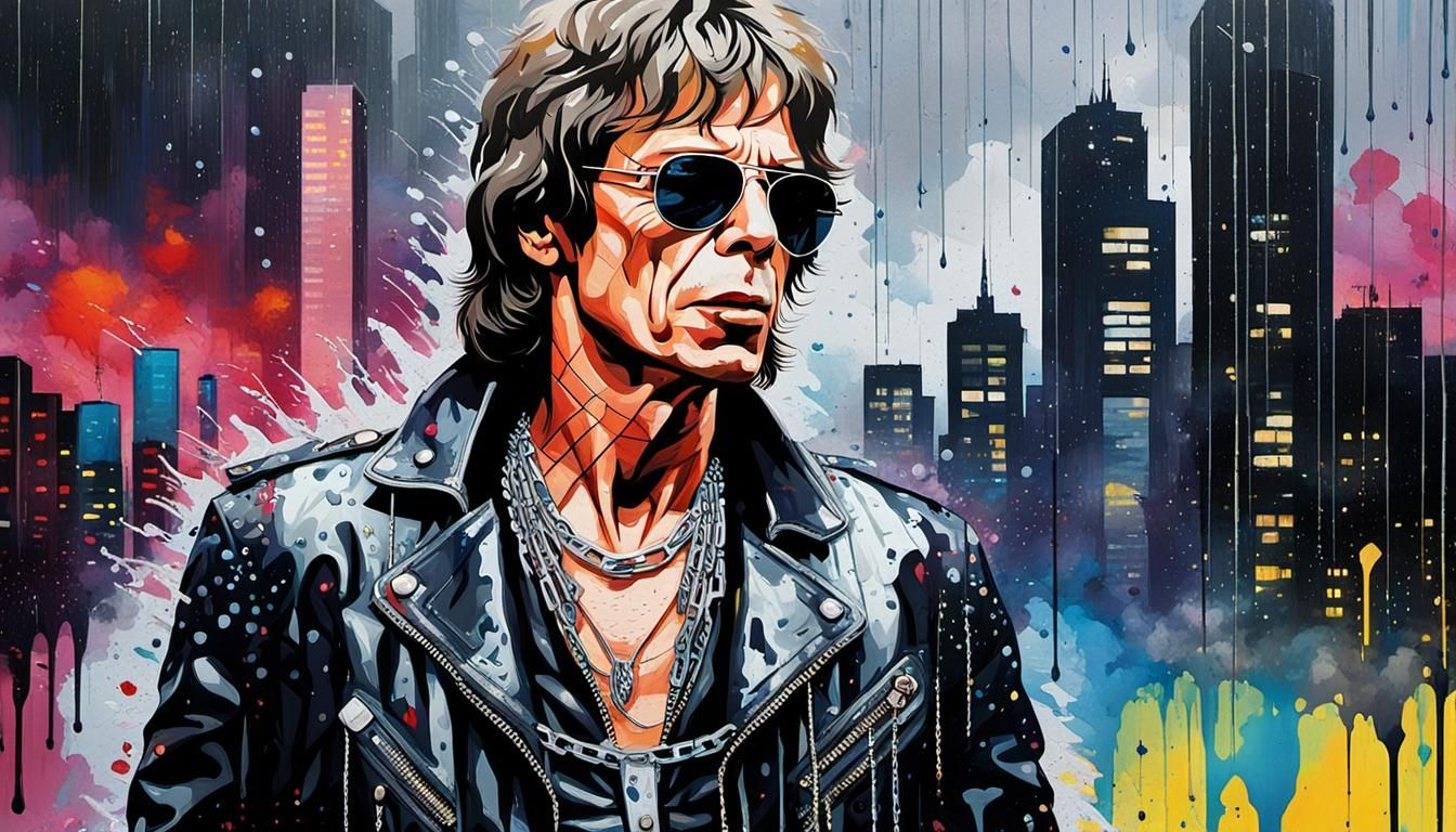 Mick Jagger Pop Art Portrait in Rainy City