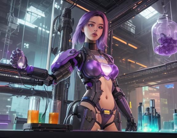 Cyberpunk Mad Scientist with Prosthetic Arm