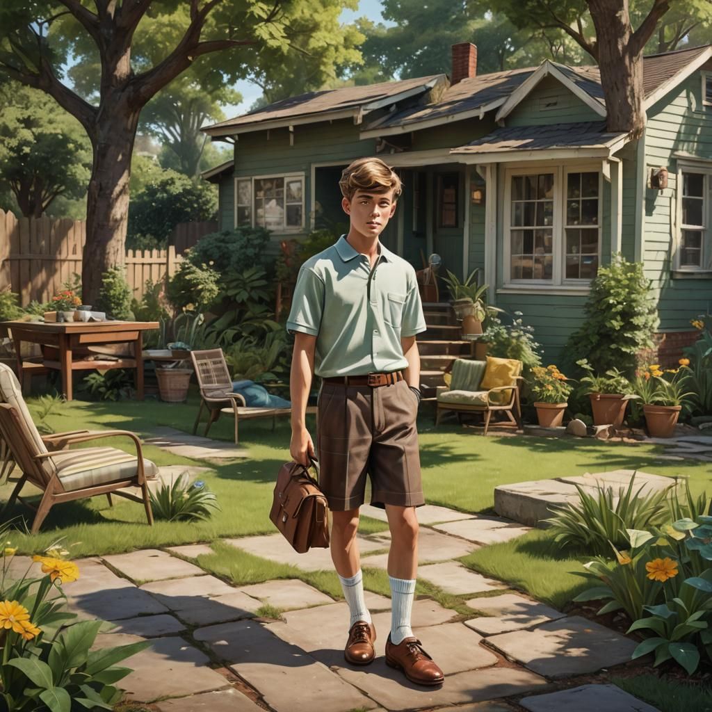 1960s Teenager in Madras Shorts: Matte Painting