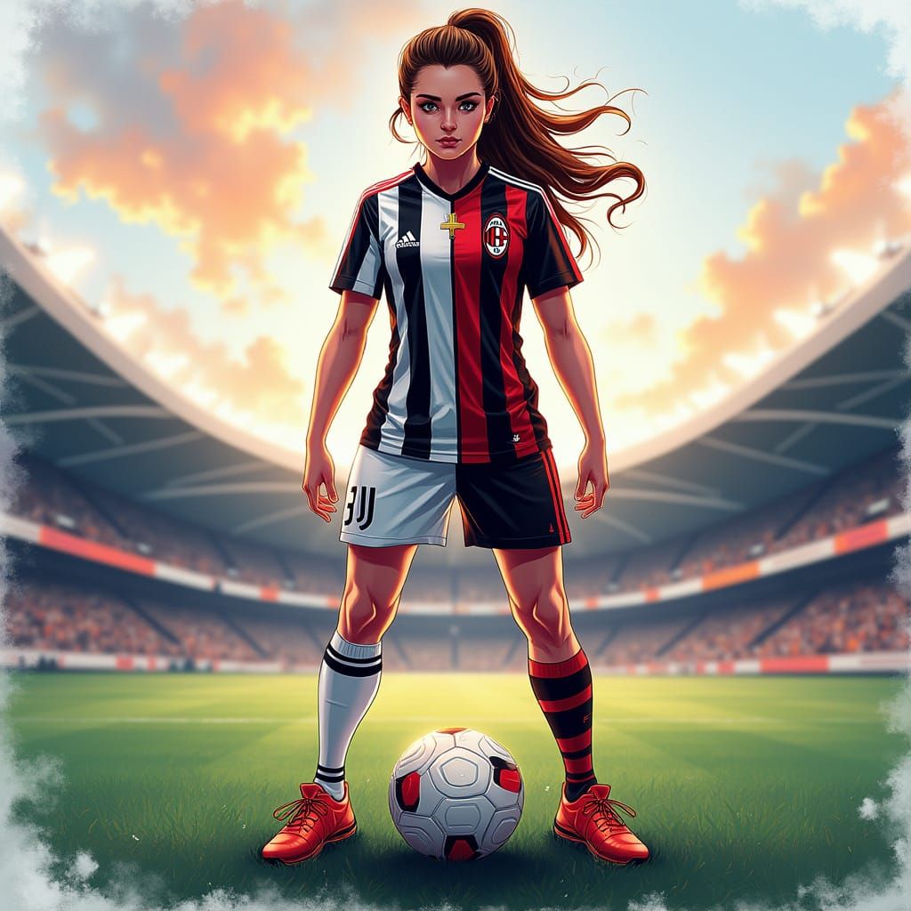 Juventus and AC Milan Fusion in Neon-Lit Stadium