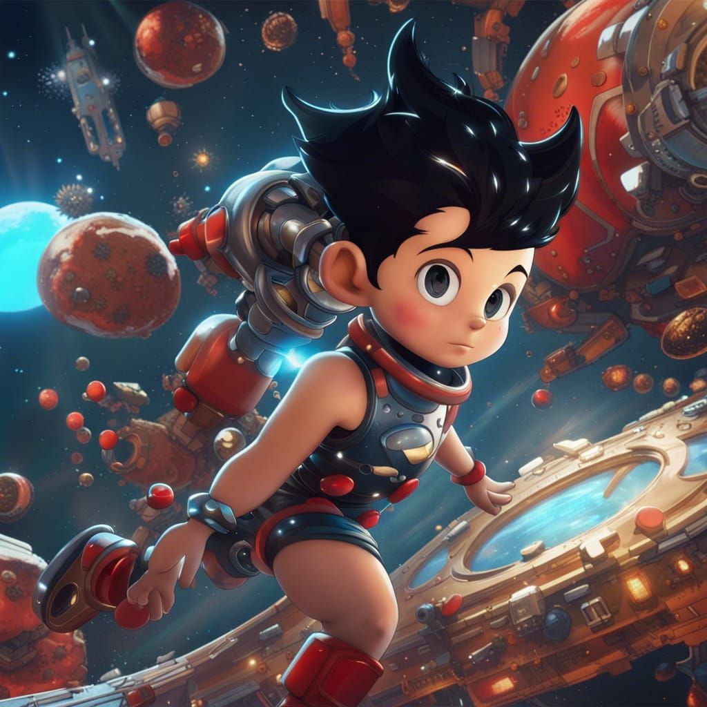 Astroboy in Dark Manga Style, Detailed Illustration