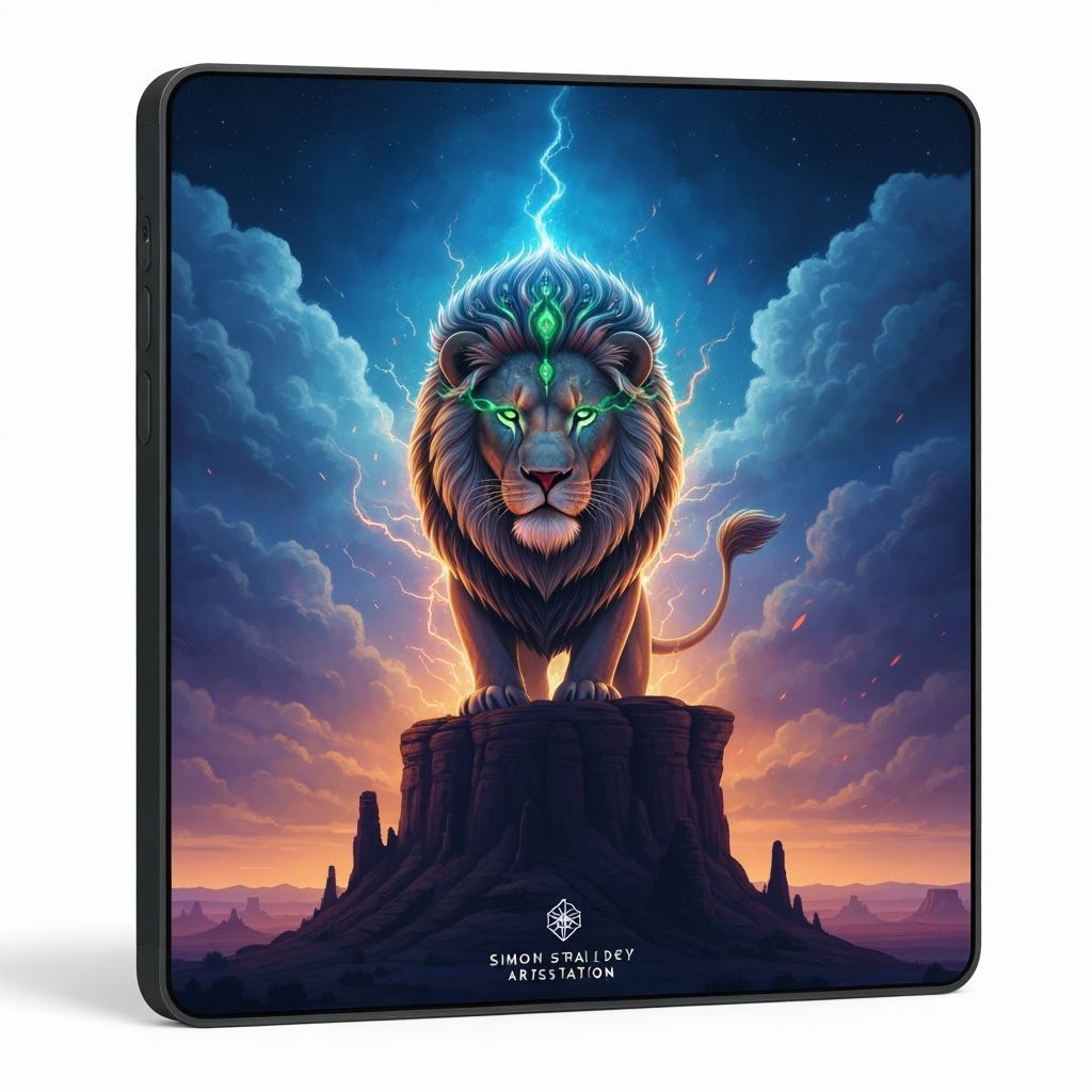 Majestic Fractal Lion in Airbrush Art Style