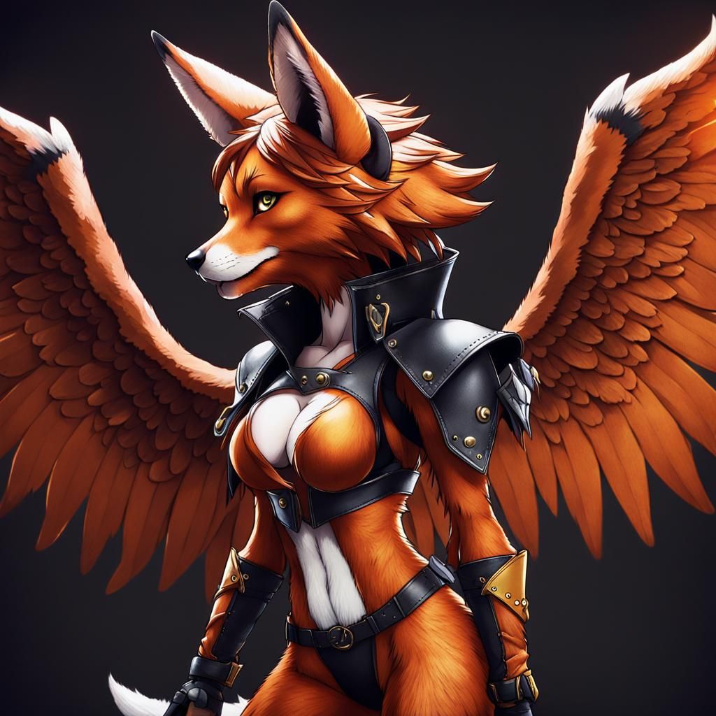 Anthro Fox with Horns and Wings in Anime Style