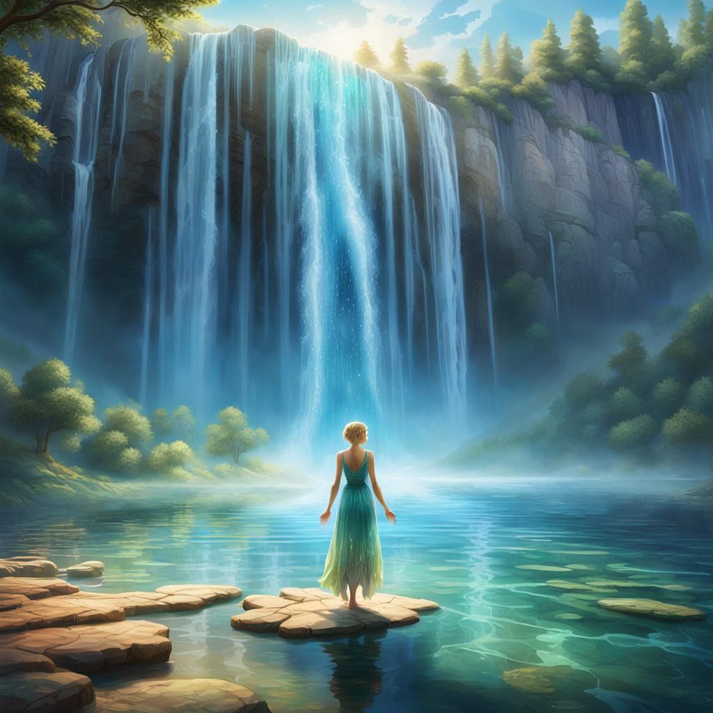 Girl with Water-Dress at Crystal Lake: Fantasy Art