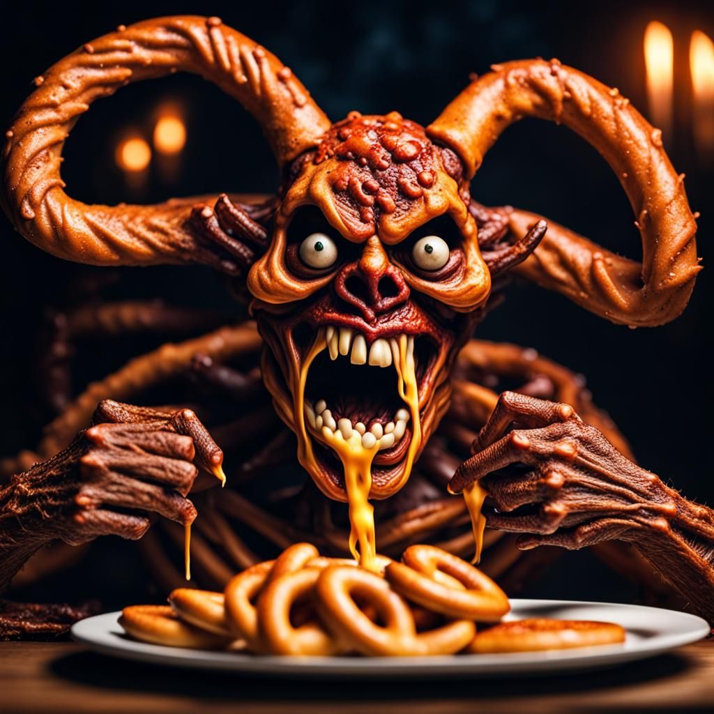 Hyperrealistic Cheese Demon Eats Boogers in Hell