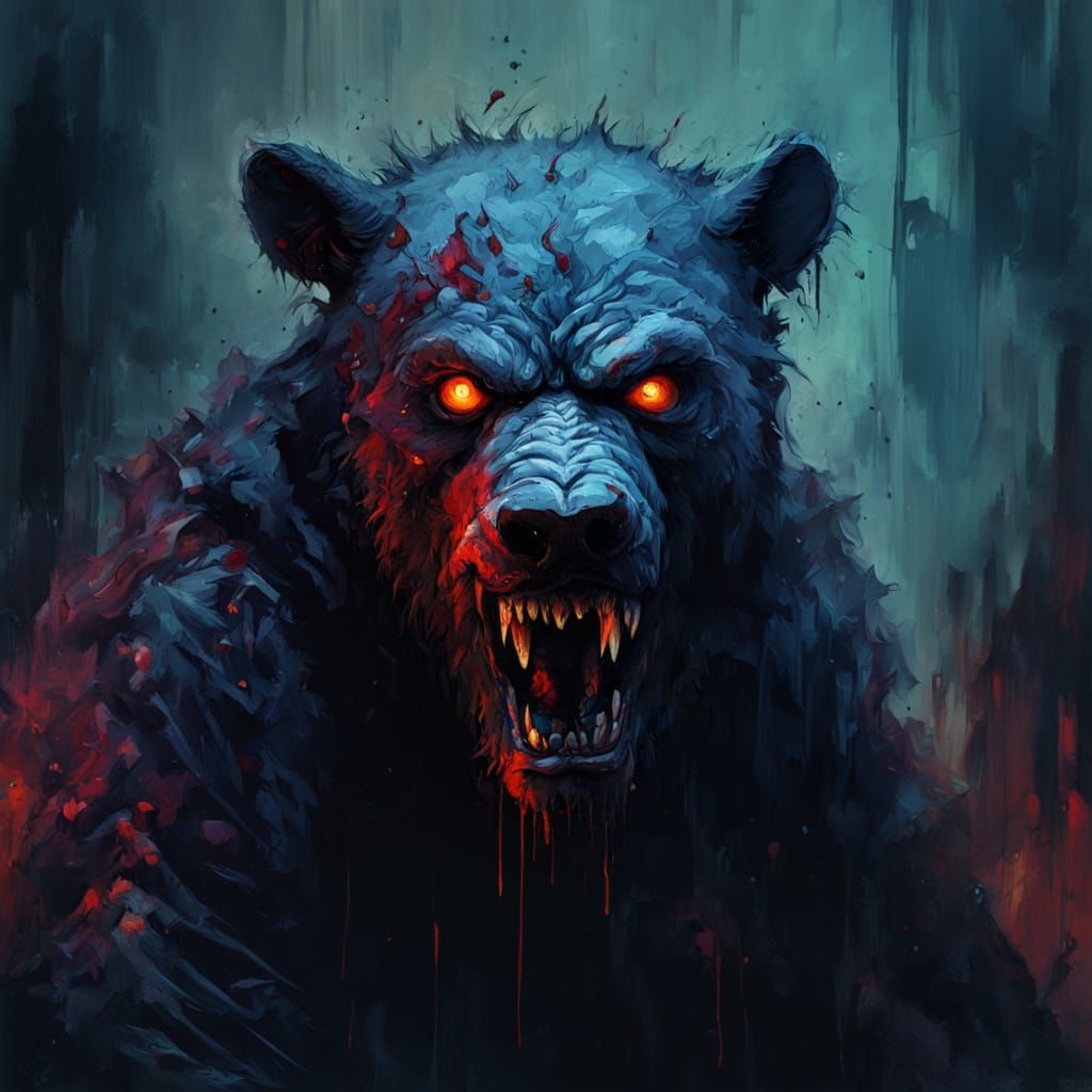 Menacing Demon Emerges from Dark Fog in Neo-Impressionist Oi...