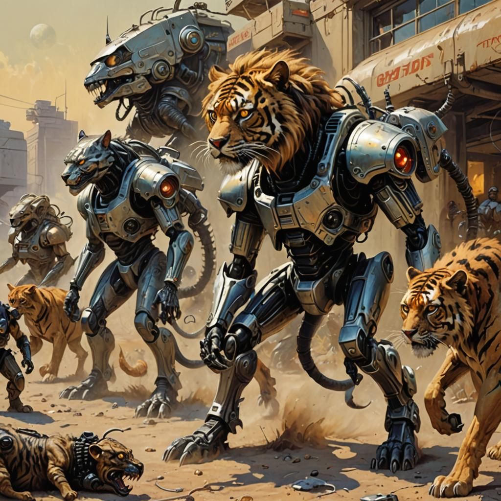 Epic Battle: Armored Cats vs Cybernetic Dogs
