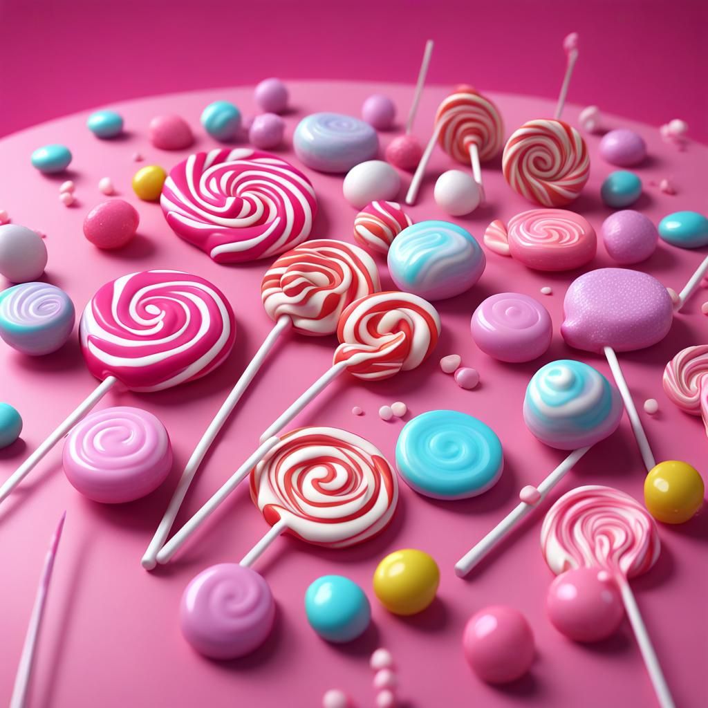 Colorful Candies and Lollipops Flat Lay, Digital Art