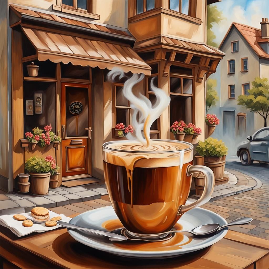 Coffee House: 3D Soft Oil Painting with Airbrushing