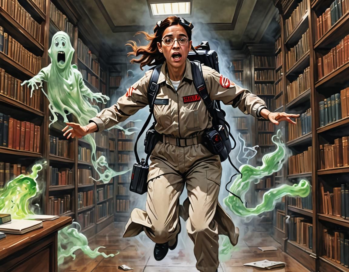 AOC as Ghostbuster in Watercolor Style