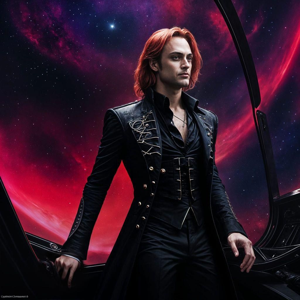 Lestat in Gothic Spaceship Amidst Red Nebula