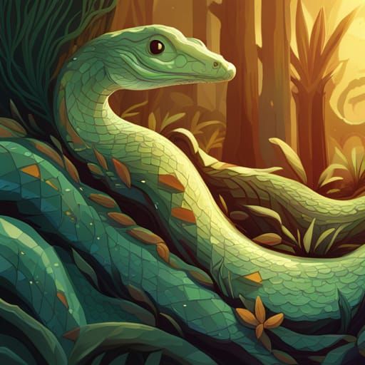 Detailed Snake with Diamond Patterns in Digital Painting Sty...