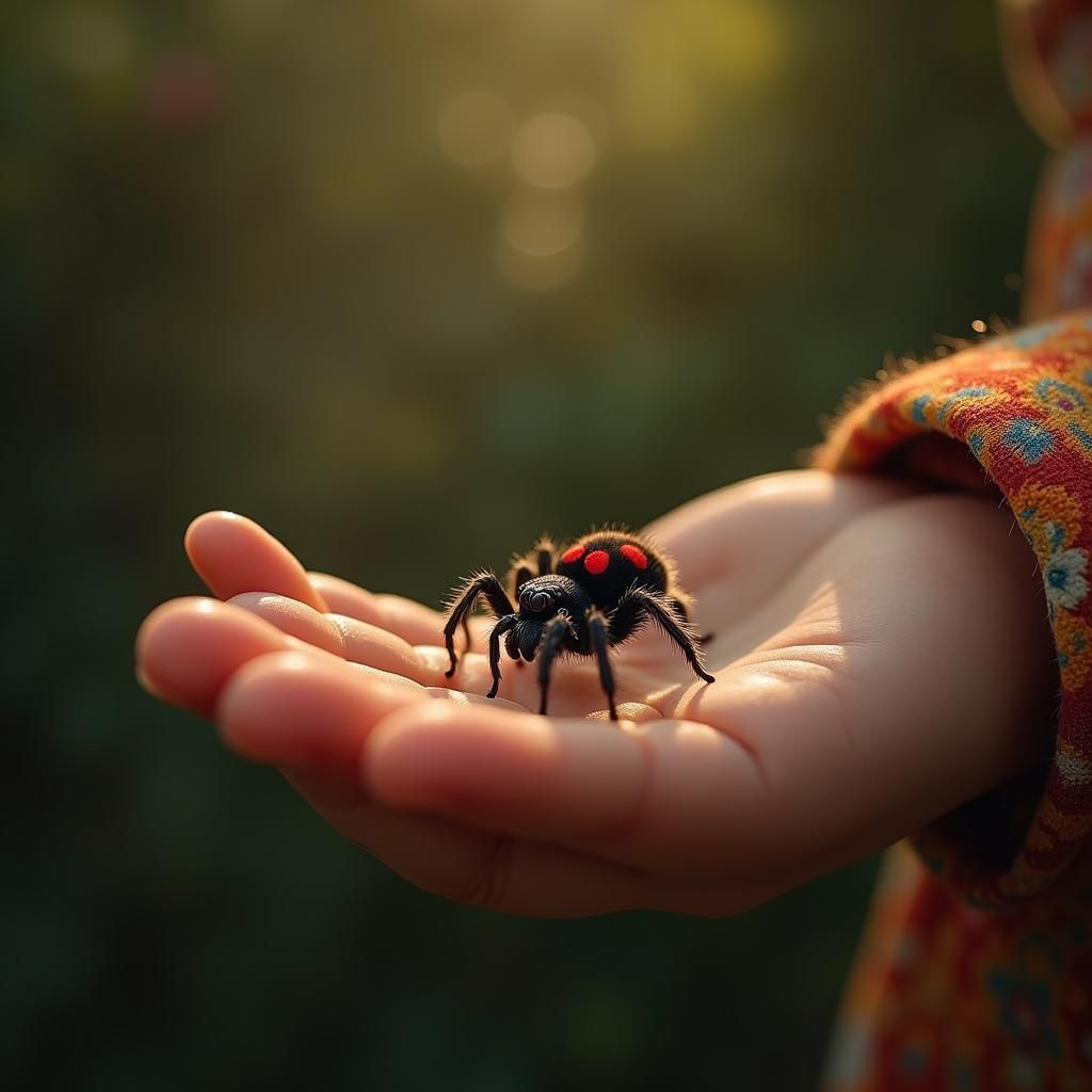 Black Widow Spider in Child's Hand: Matte Painting