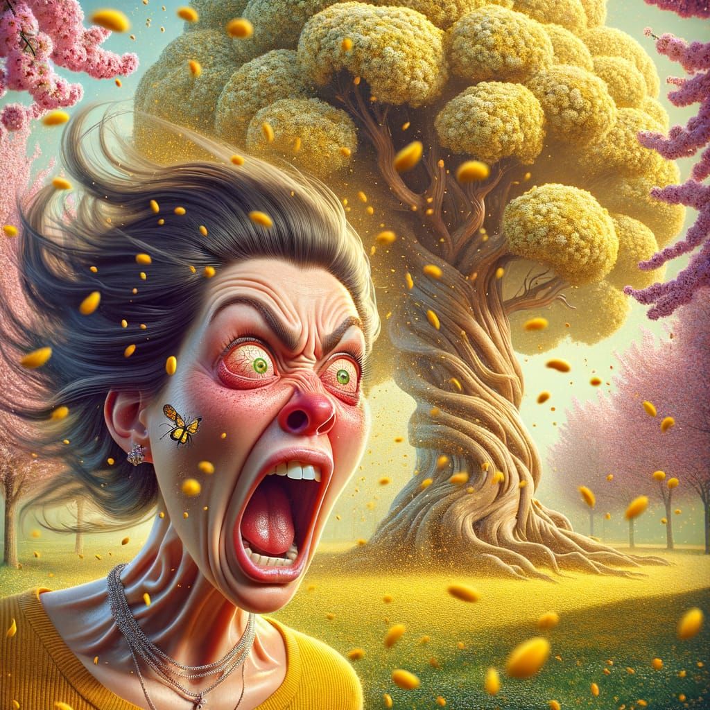 Woman's Comedic Battle Against Giant Pollen-Releasing Tree