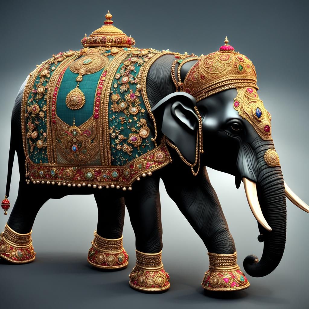 Majestic Elephant Adorned with Jewels and Silks