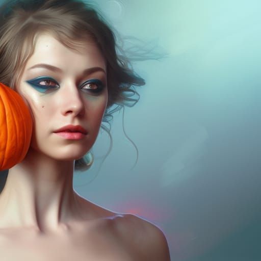 Ballerina with a pumpkin mask dancing on stage