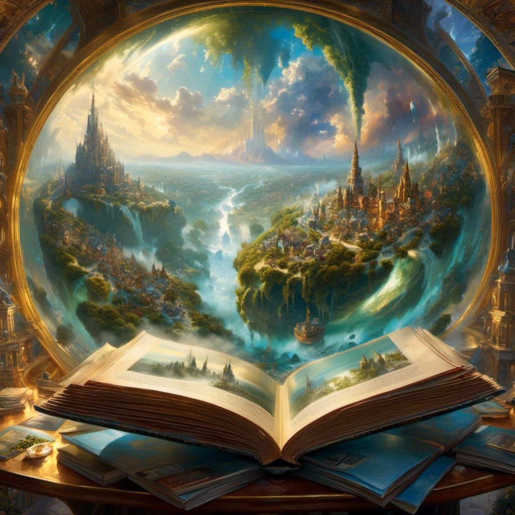 Earth Globe Emerges from Open Book in Fantasy Art